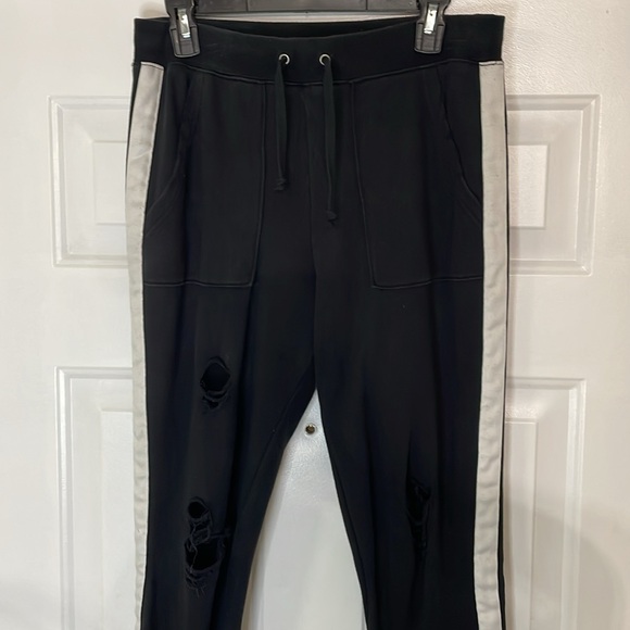 PAM & GELA Side Stripe Distressed Drawstring Elastic Stretch Track Pant Leggings - Picture 4 of 14